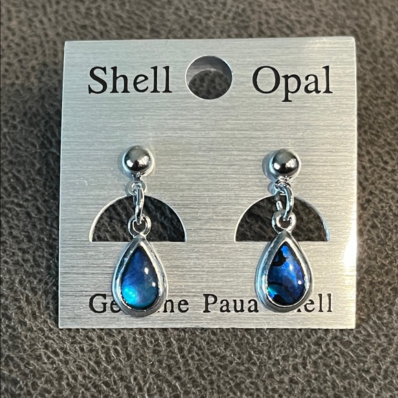 Jewelry - Shell Opal Blue and Silver Earrings